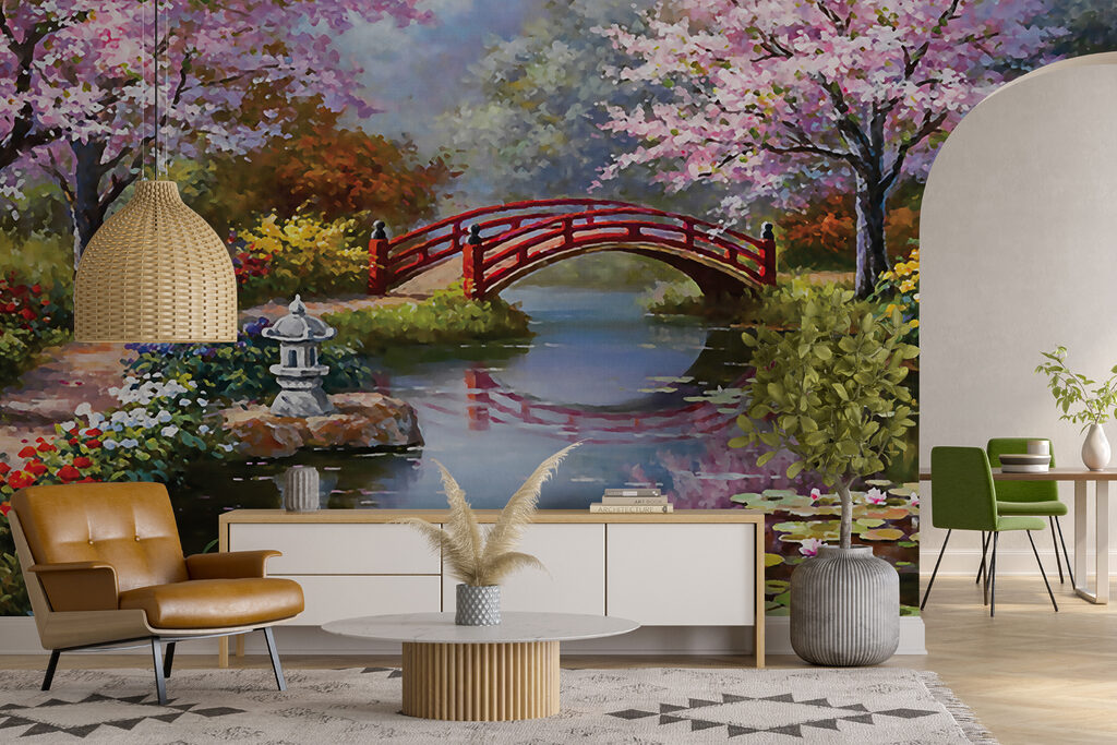 u35418pig16mr 1024x683 - Painting of a pond with a bridge and flowers