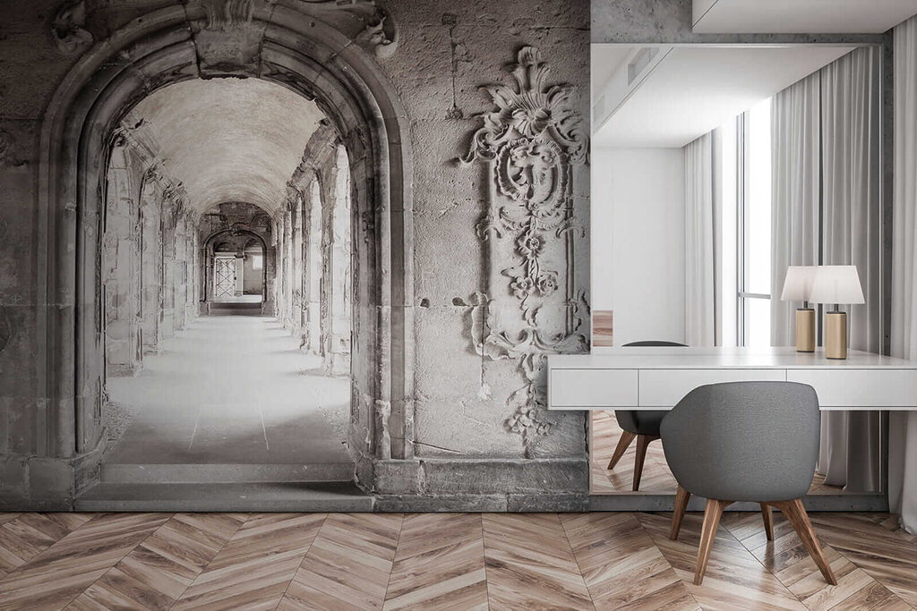 Stone archway with a stone wall Stone archway with a stone wall