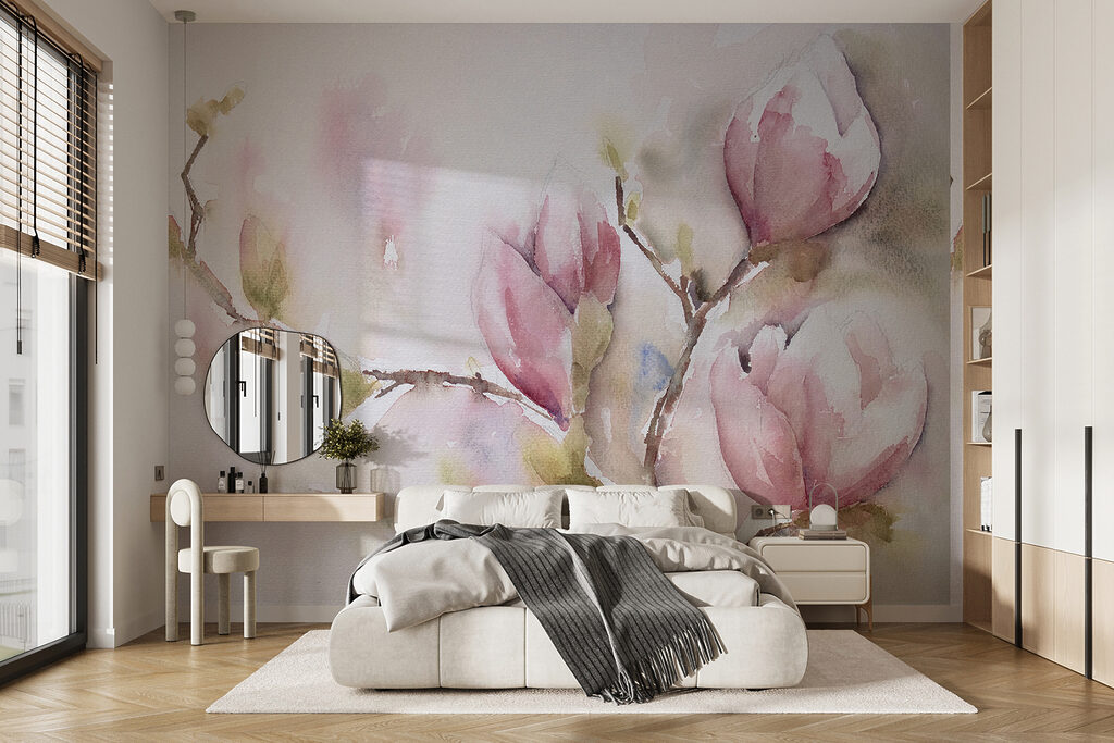 Watercolor painting of pink flowers