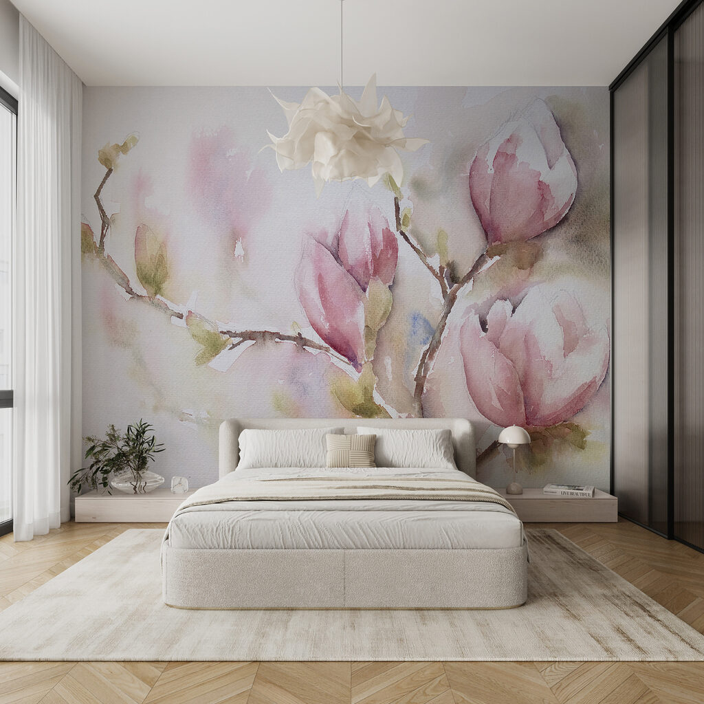 Watercolor painting of pink flowers