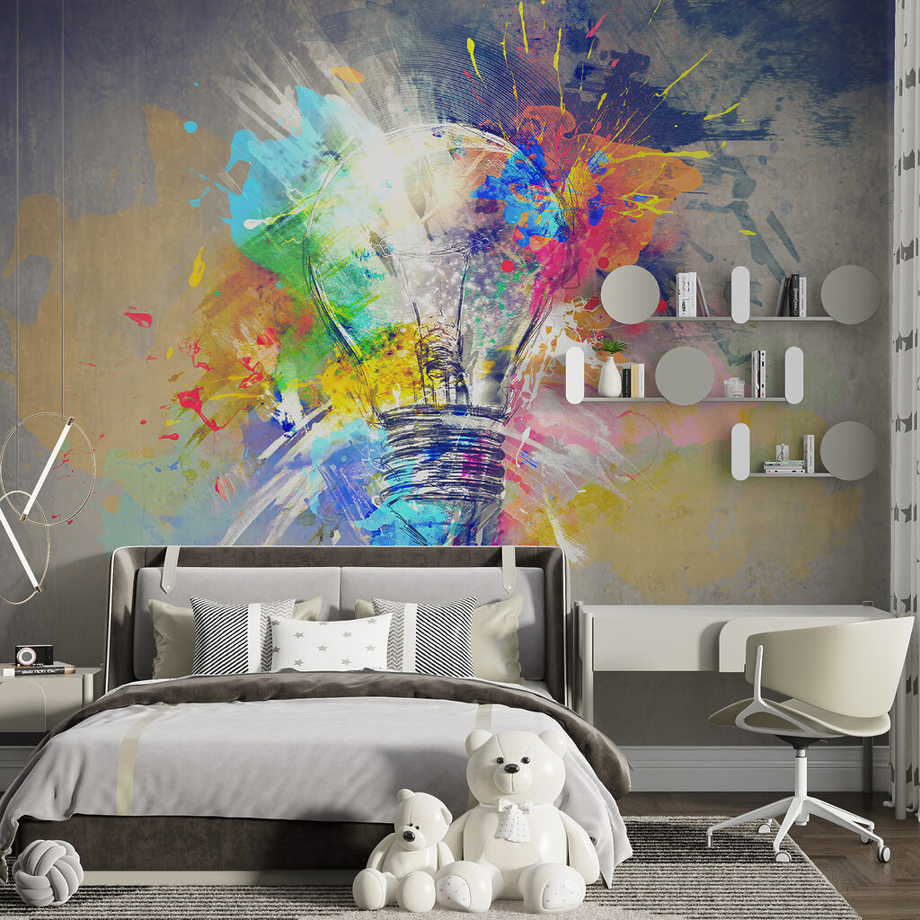 Light bulb with colorful paint splatters