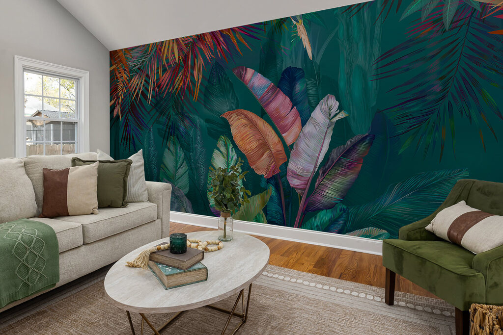 Colorful tropical leaves and birds Colorful tropical leaves and birds