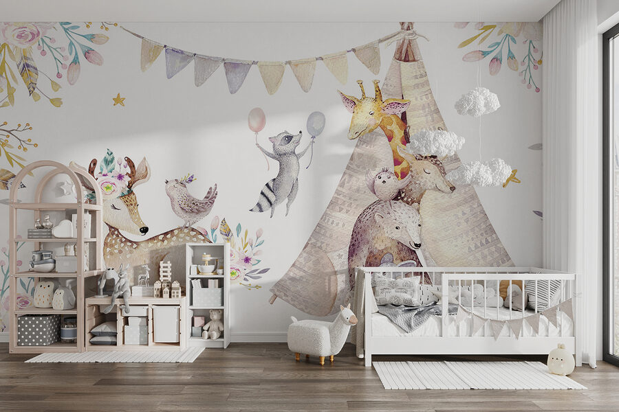 Wall murals Group of animals with a teepee - Image 3