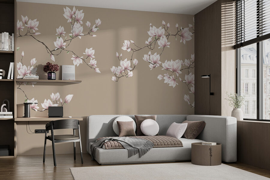 Group of white flowers on a brown background