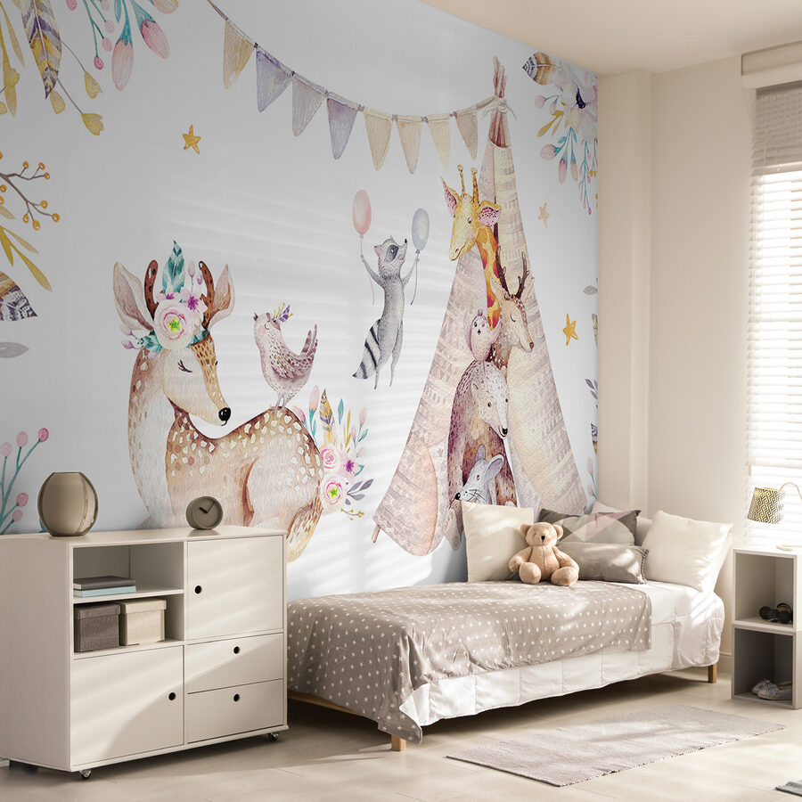 Wall murals Group of animals with a teepee - Image 4