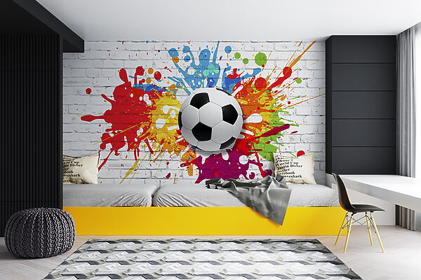 Football ball on a brick wall