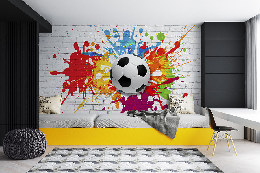 Wall murals Football ball on a brick wall - Image 10