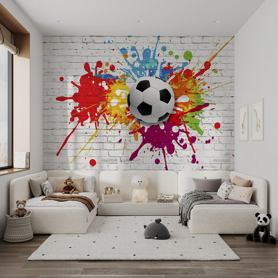 Wall murals Football ball on a brick wall - Image 11