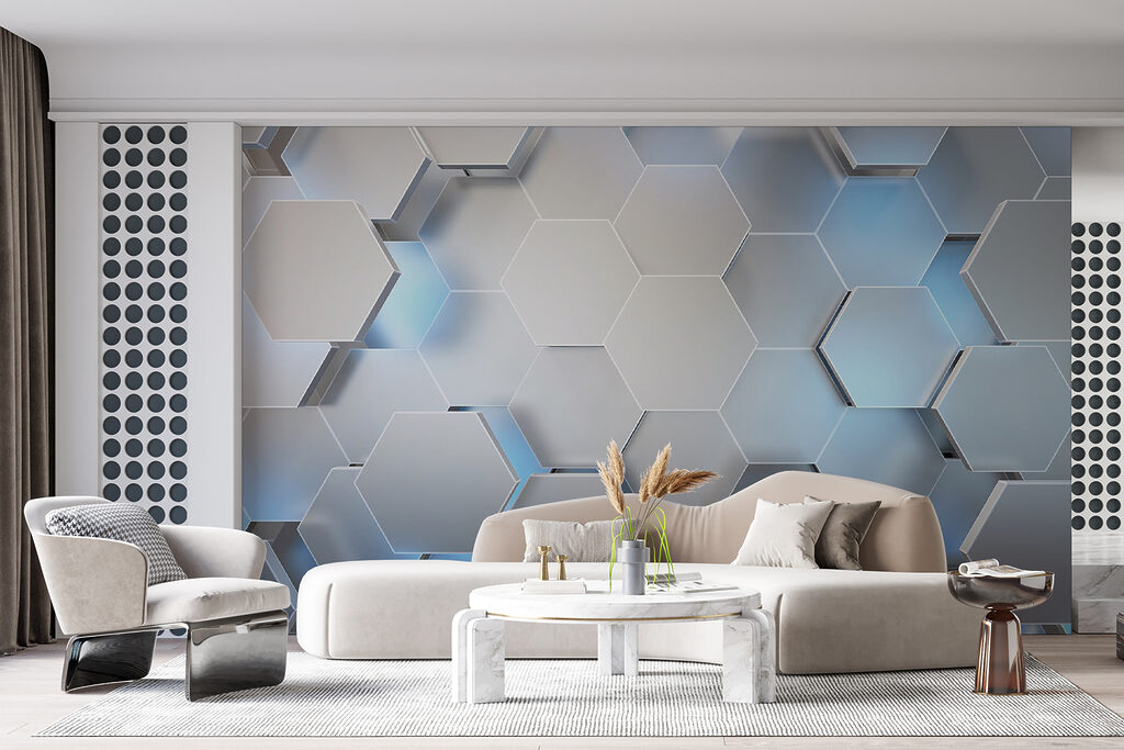 White hexagons with blue lights u59733pig14mr 1024x683 - White hexagons with blue lights