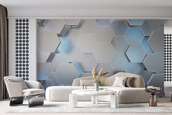 White hexagons with blue lights u59733pig14mr 600x400 - White hexagons with blue lights