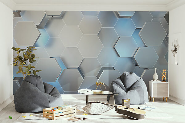 White hexagons with blue lights u59733pig17r 600x400 - White hexagons with blue lights