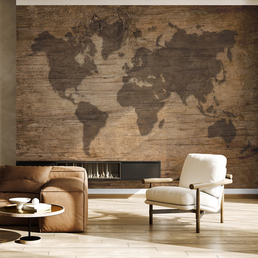 Wall murals Map of the world on a wood surface - Image 3