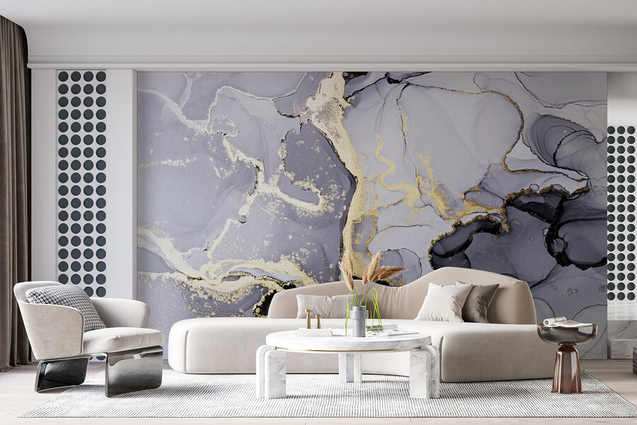 Abstract flowing patterns in muted hues.
