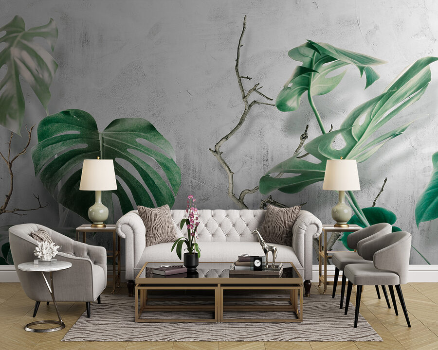 Wall murals Lush leaves against a textured backdrop. - Image 4