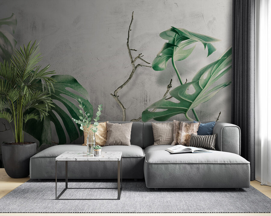 Wall murals Lush leaves against a textured backdrop. - Image 5