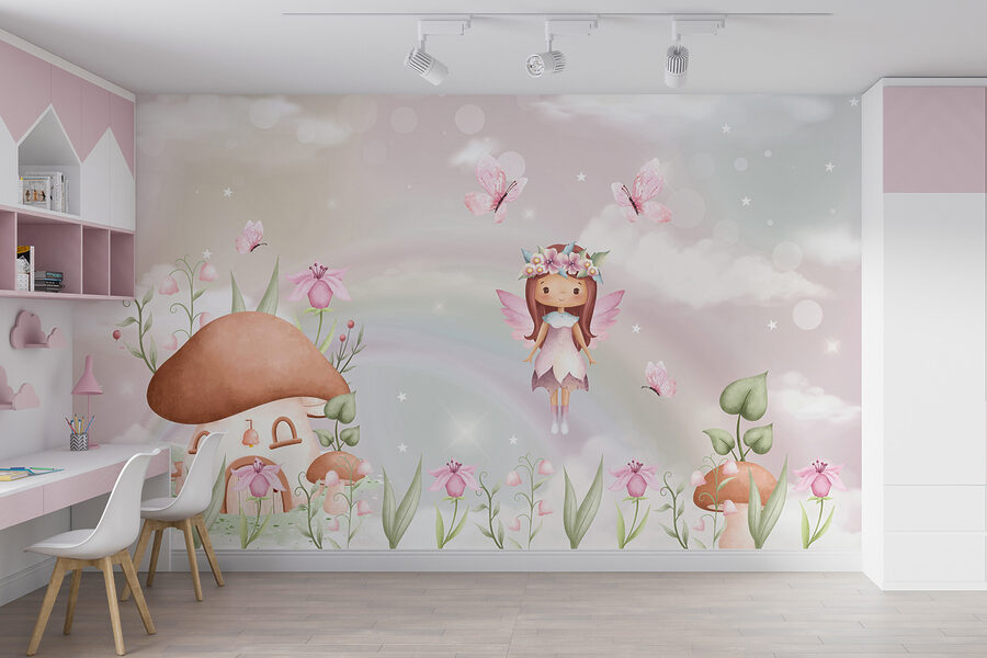 Wall murals A cartoon fairy flying in the sky - Image 4