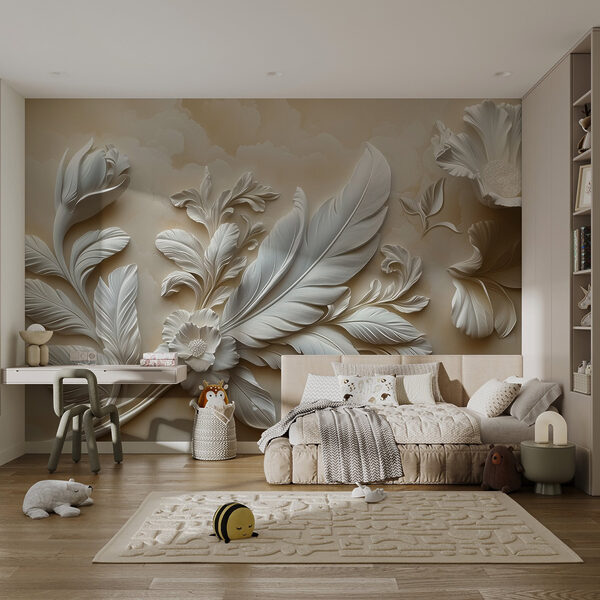 White floral design on a wall White floral design on a wall