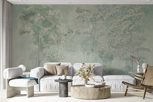 Wallpaper with trees and plants