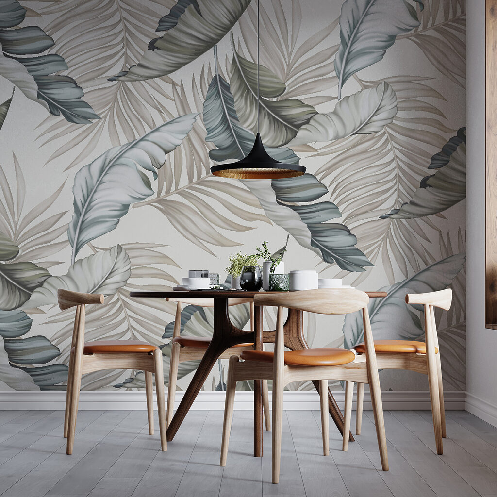 Pattern of leaves on a white background