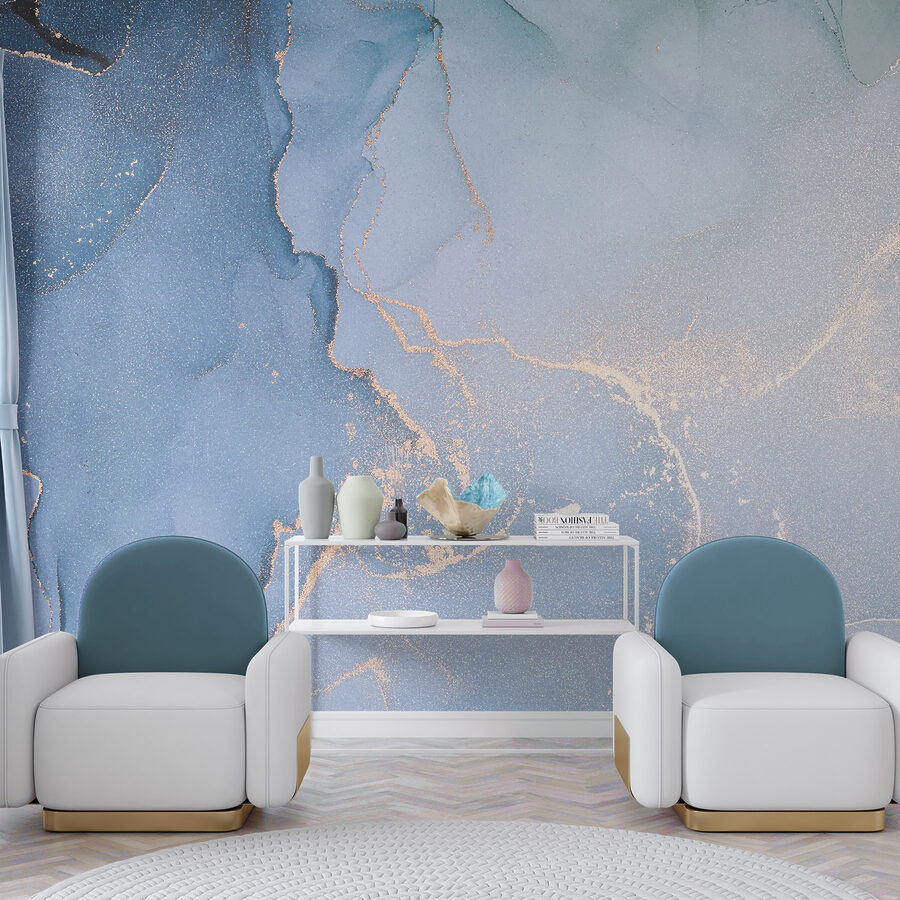 Azure artistry with amber accents.