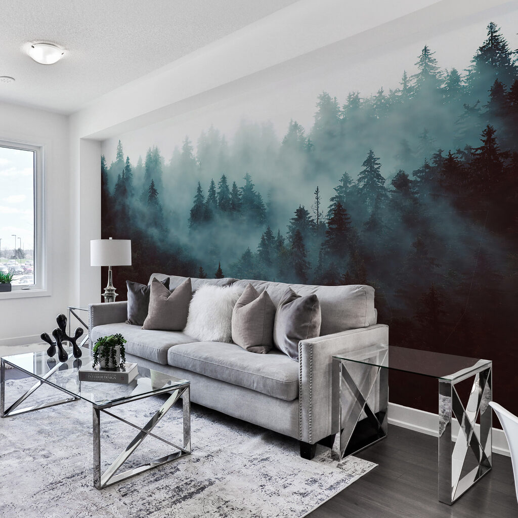 Foggy forest with trees