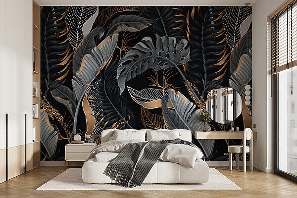 Lush tropical foliage with shimmering accents. Lush tropical foliage with shimmering accents.