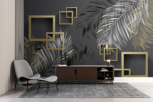 Wallpaper with feathers and square frames Wallpaper with feathers and square frames