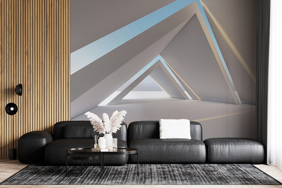 White room with triangular shapes White room with triangular shapes