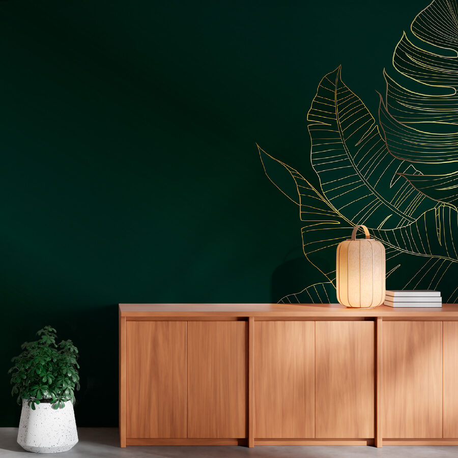 Elegant foliage on dark emerald backdrop.