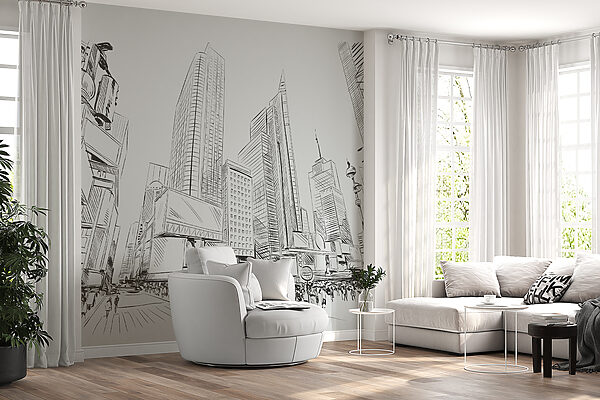 Drawing of a city with tall buildings Drawing of a city with tall buildings