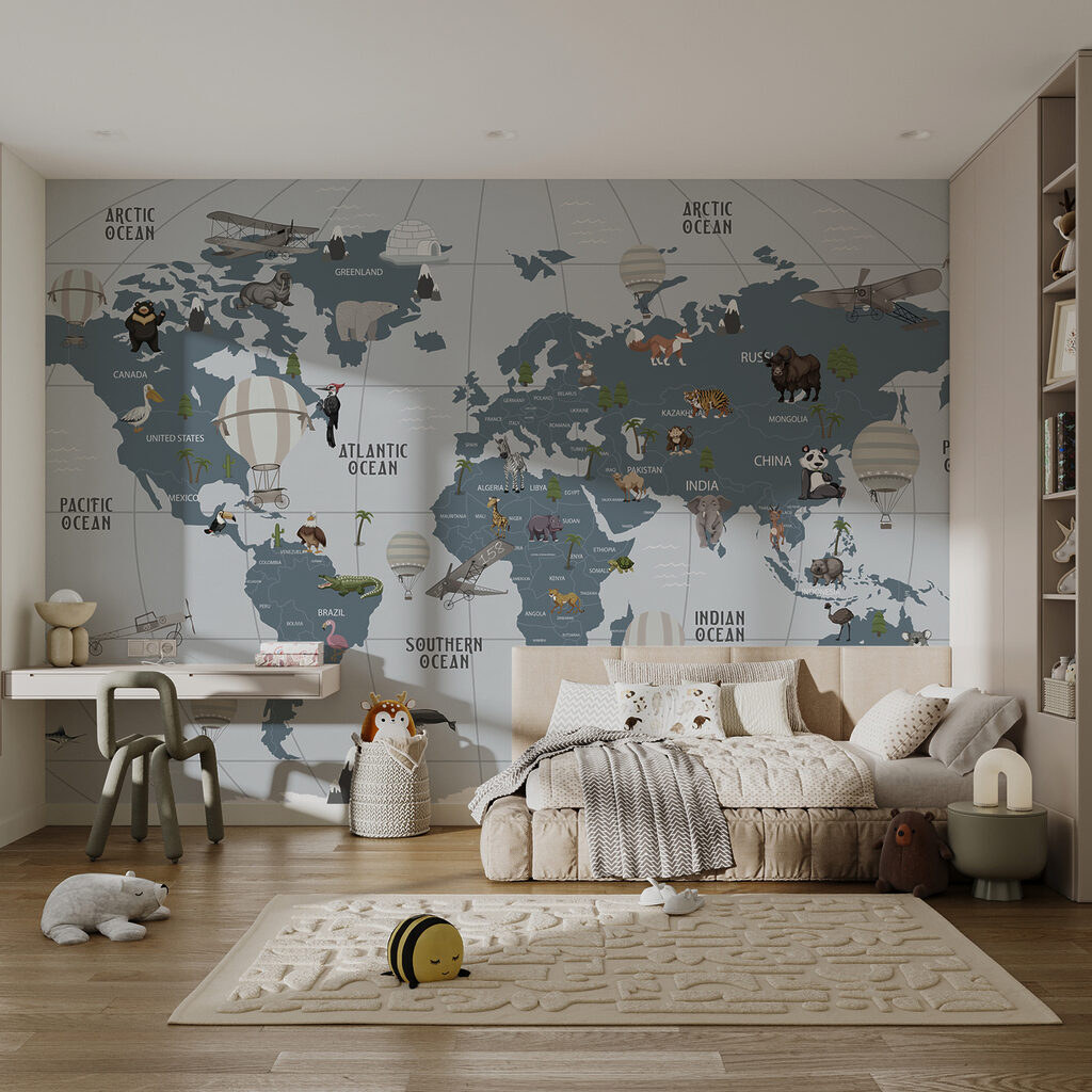 Map of the world with animals