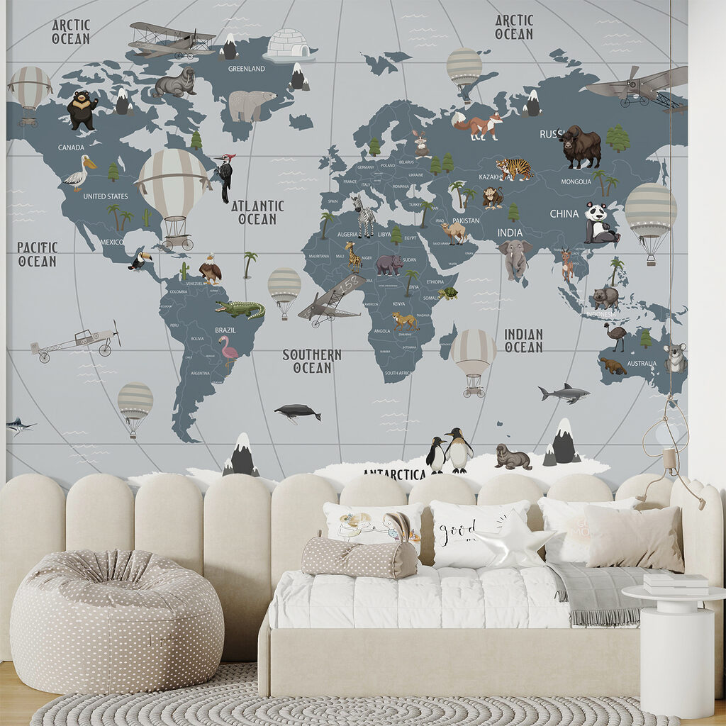 Map of the world with animals