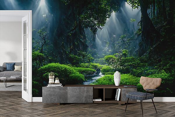 Stream in a forest with trees and plants Stream in a forest with trees and plants