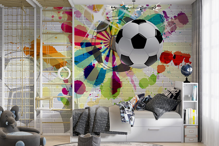 Wall murals Football ball on a brick wall - Image 4