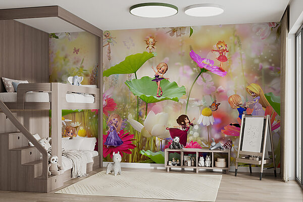 Group of cartoon fairies on flowers Group of cartoon fairies on flowers
