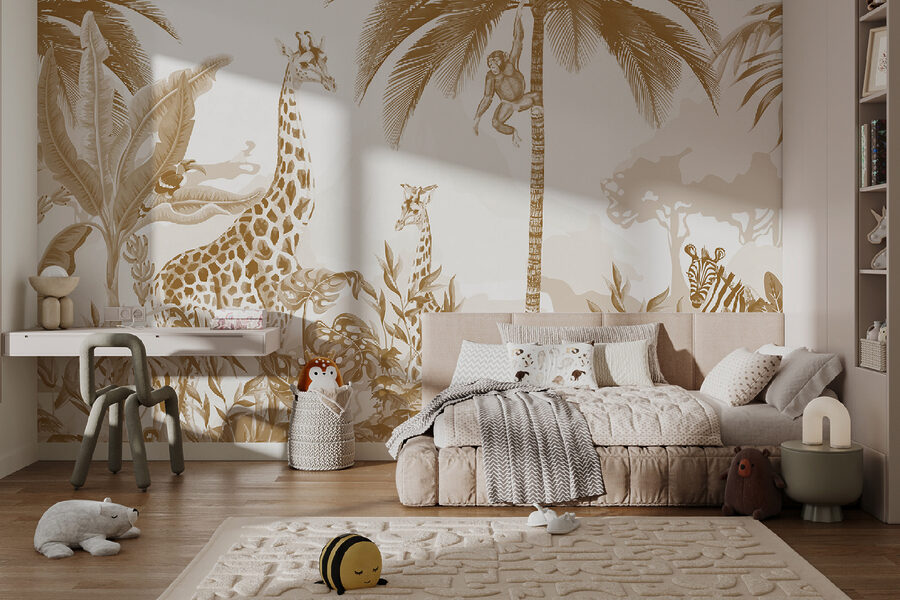Wallpaper with giraffes and zebras Wallpaper with giraffes and zebras