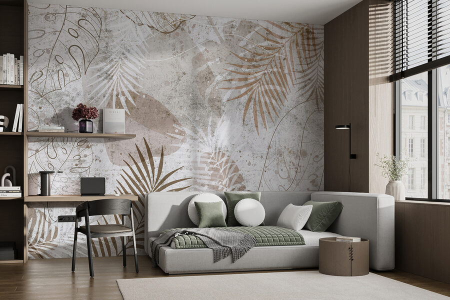 Elegant botanical patterns in neutral tones.