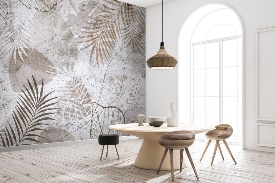 Elegant botanical patterns in neutral tones.
