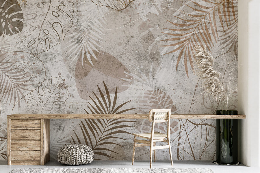 Elegant botanical patterns in neutral tones.