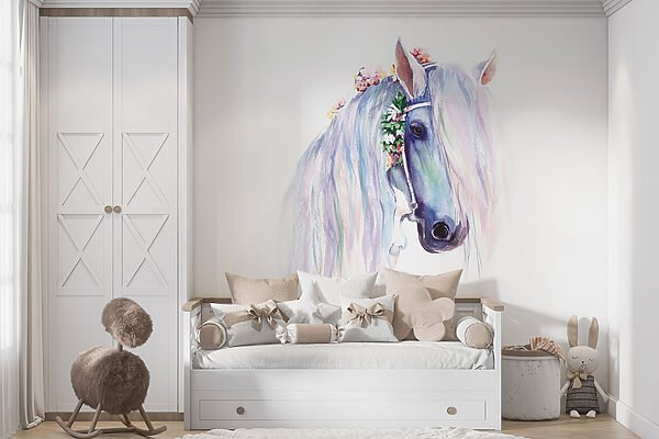 Watercolor of a horse with flowers on its head Watercolor of a horse with flowers on its head
