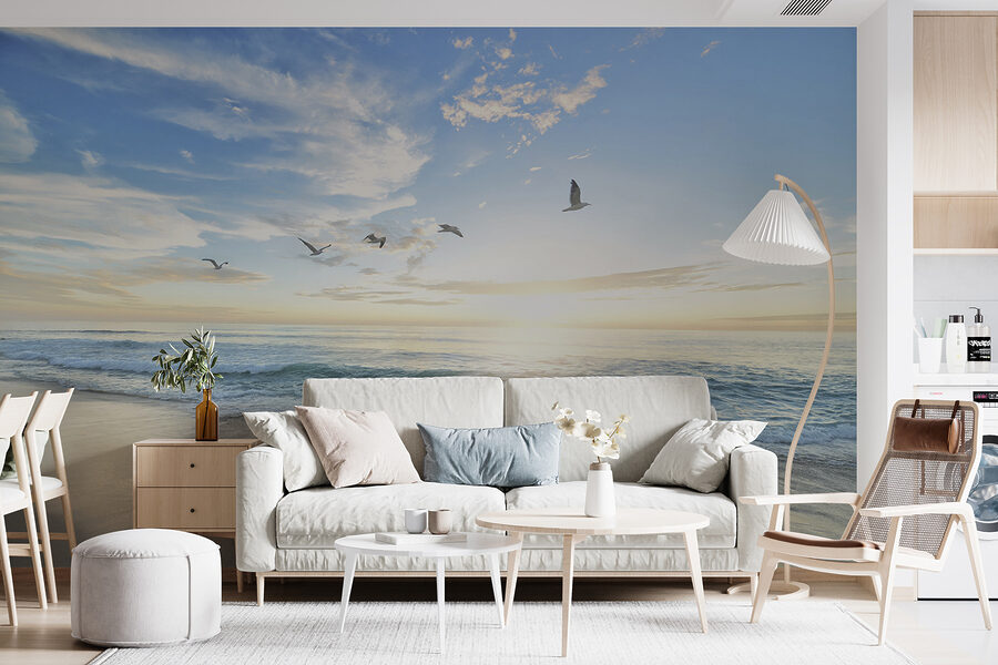 Wall murals Beach with birds flying over the water - Image 2