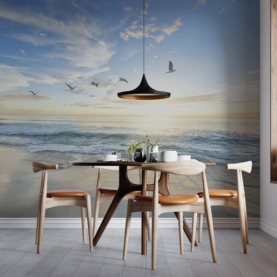 Wall murals Beach with birds flying over the water - Image 3