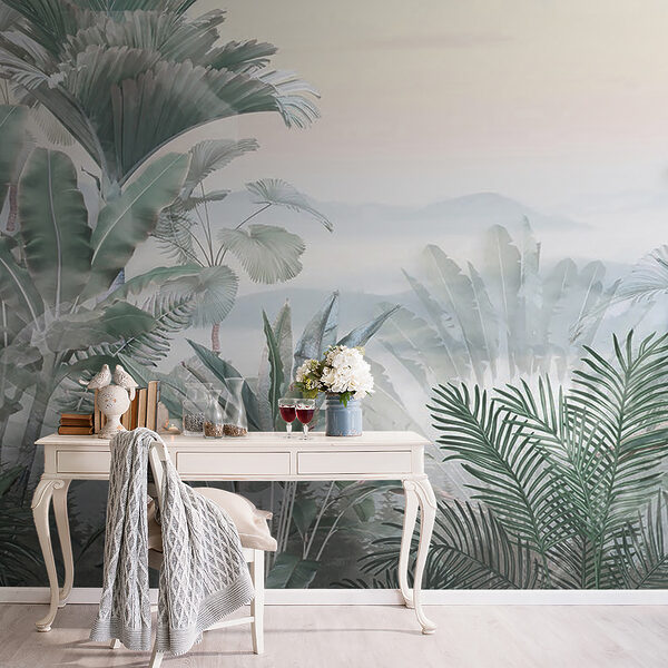 Foggy landscape with plants Foggy landscape with plants