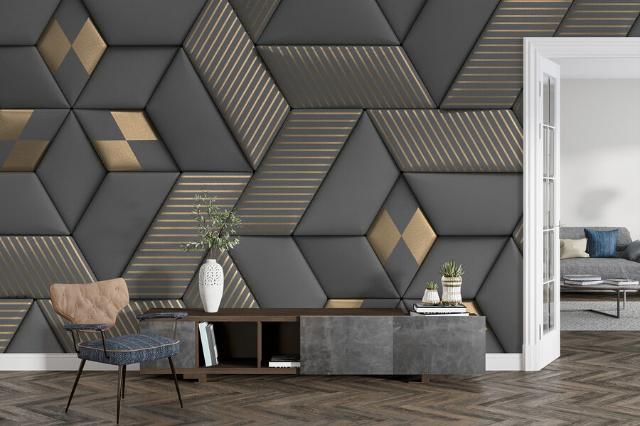 Wall murals Geometric elegance in grays and brass. - Image 10