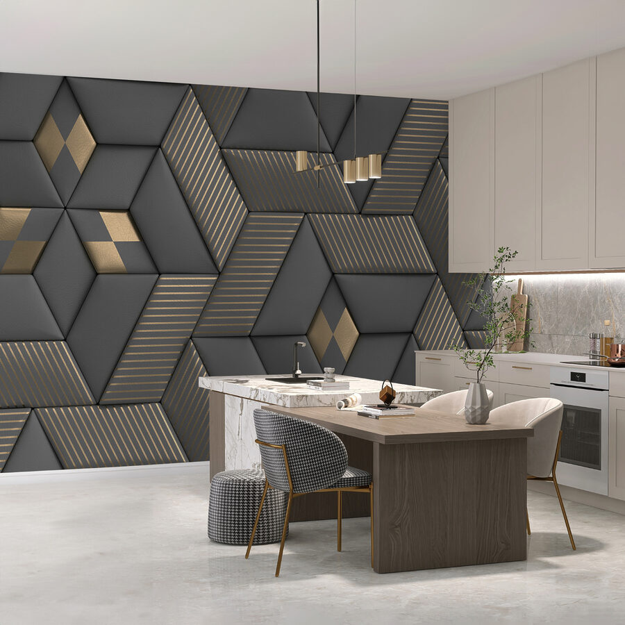 Wall murals Geometric elegance in grays and brass. - Image 11