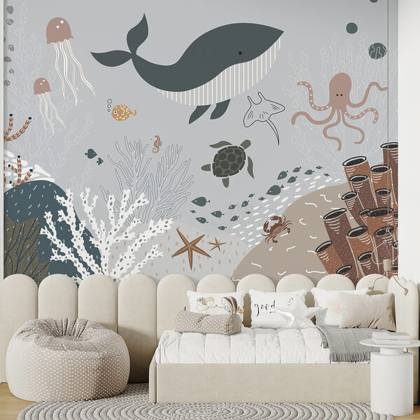 Sea life with fish and seaweed Sea life with fish and seaweed