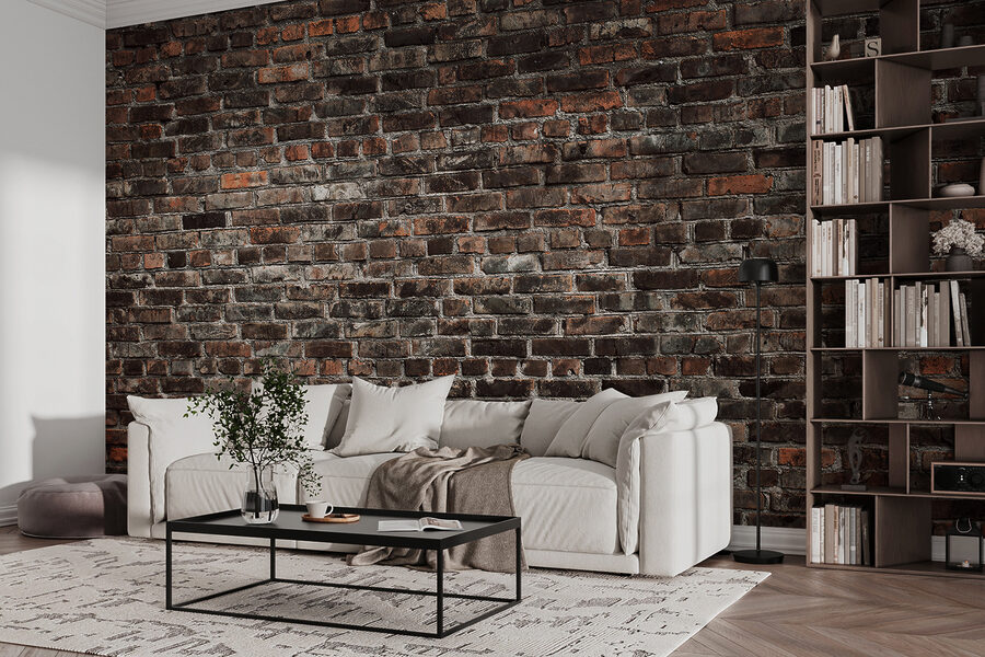 Wall murals Brick wall with black and red bricks - Image 4
