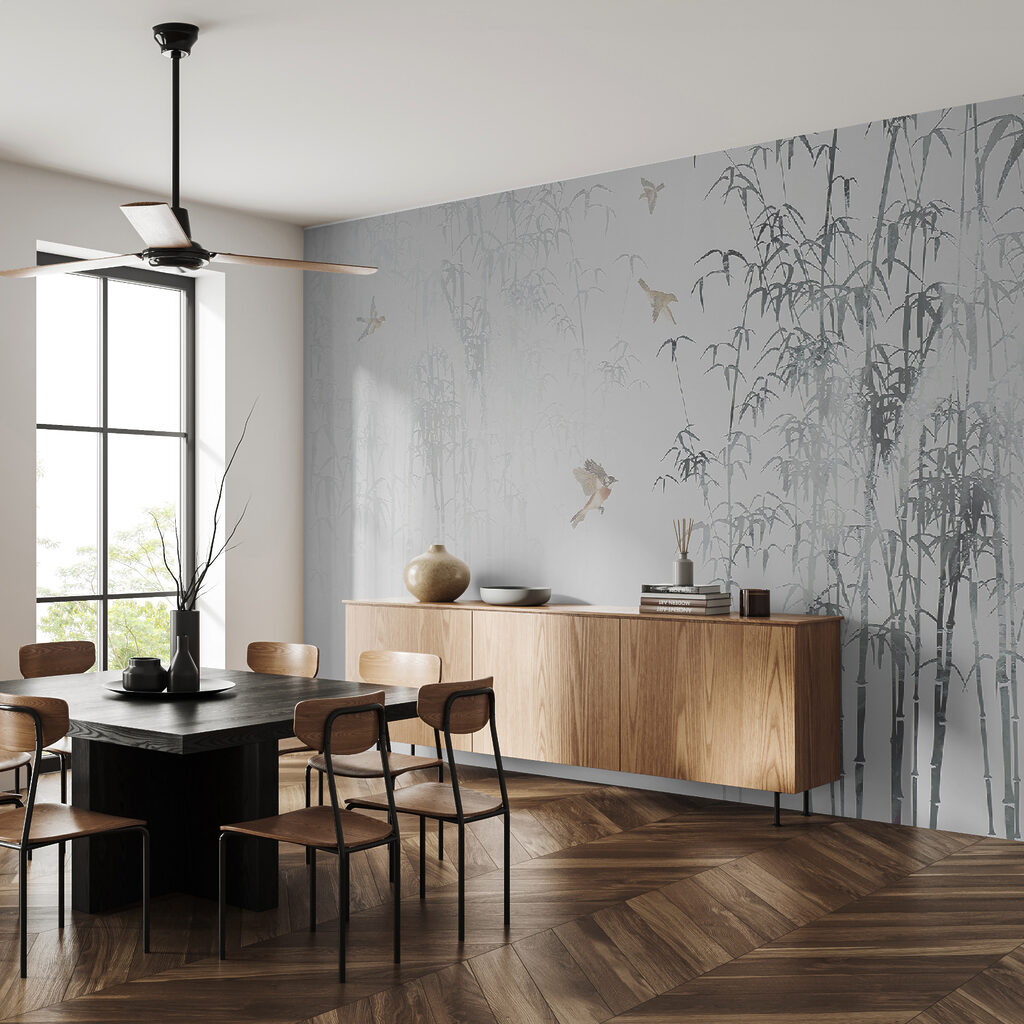 Birds flying birds in the fog