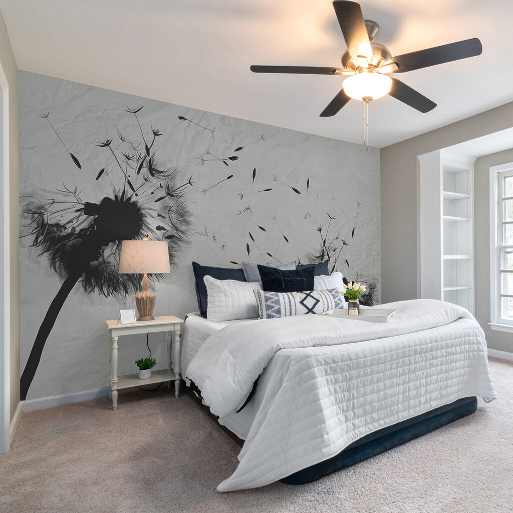 Black and white image of dandelions