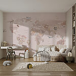 Wall mural Map of the world with animals and birds